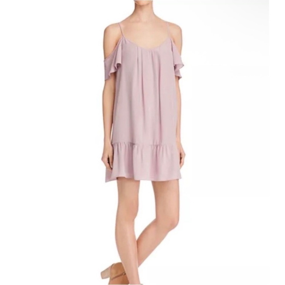Joie Stellara Silk Cold Shoulder Ruffle Mini Dress Thistle Purple MSRP$298 NWT